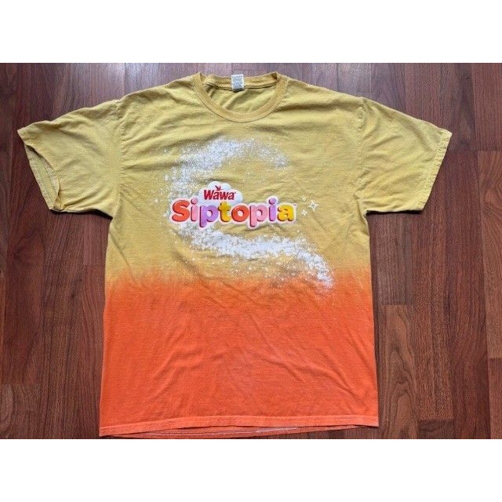Wawa Siptopia Shirt Mens L Large Yellow Orange Gradient Short Sleeve Employee‎